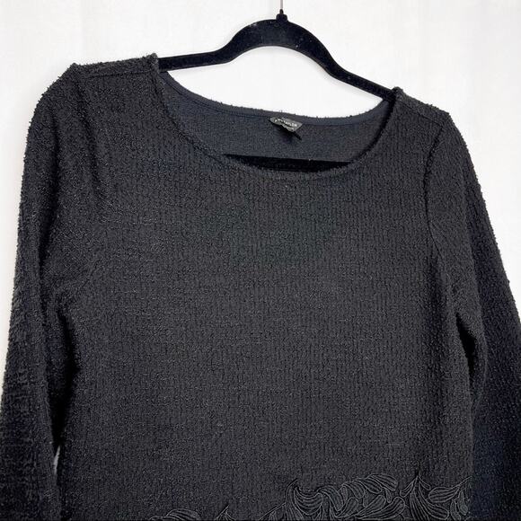 ANN TAYLOR / black lace trim long sleeve top - Picture 3 of 7